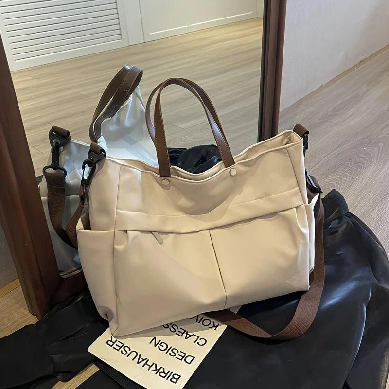 Stylish Nylon Women Tote Bag Shoulder Bag Featuring Two Pockets Large Capacity Commuting Handbag