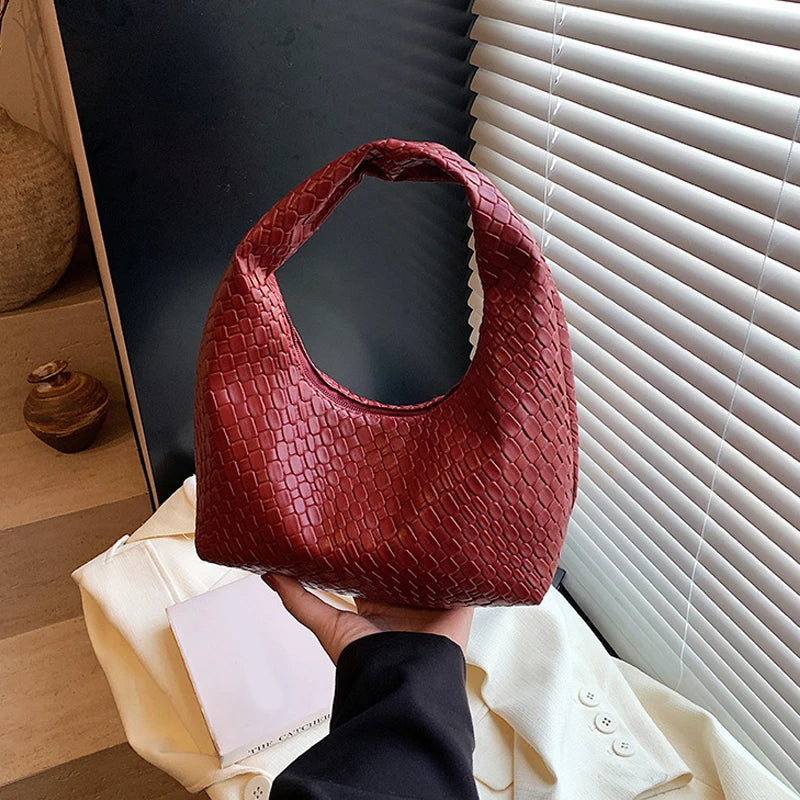 Women Classic Fashion Woven Embossed Hobo Soft PU Leather Small Top-handle Shoulder Bag Casual Daily Handbags