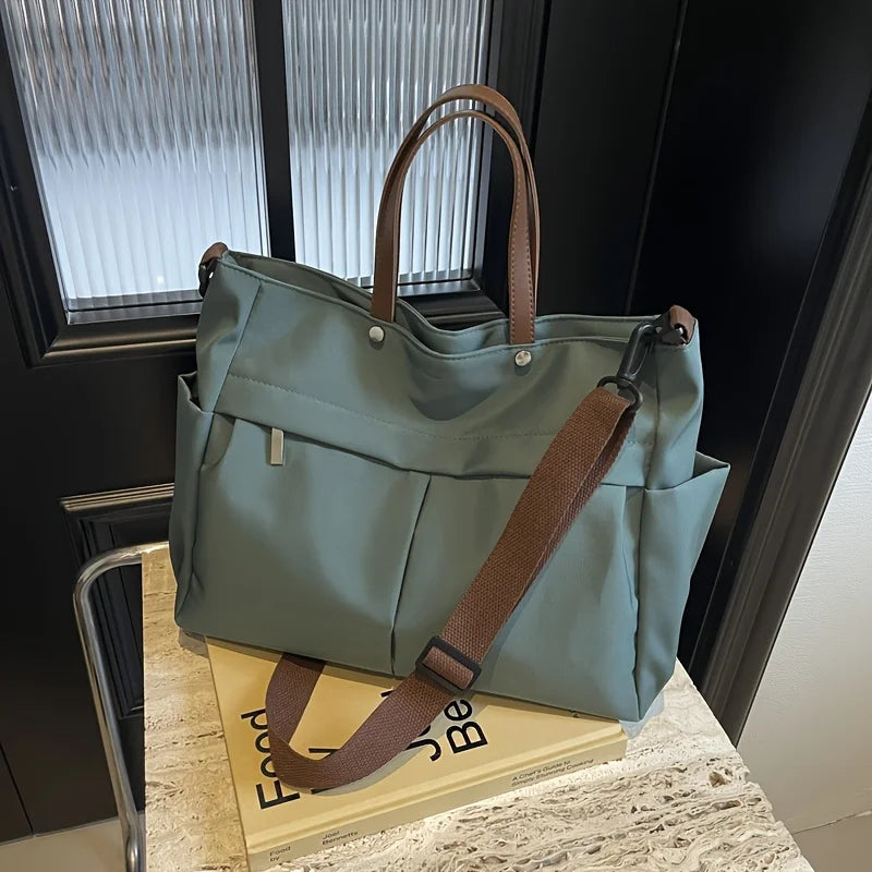 Stylish Nylon Women Tote Bag Shoulder Bag Featuring Two Pockets Large Capacity Commuting Handbag